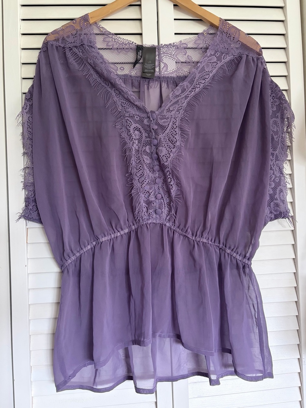 Bisou Bisou Lavender Lace V-Neck Blouse